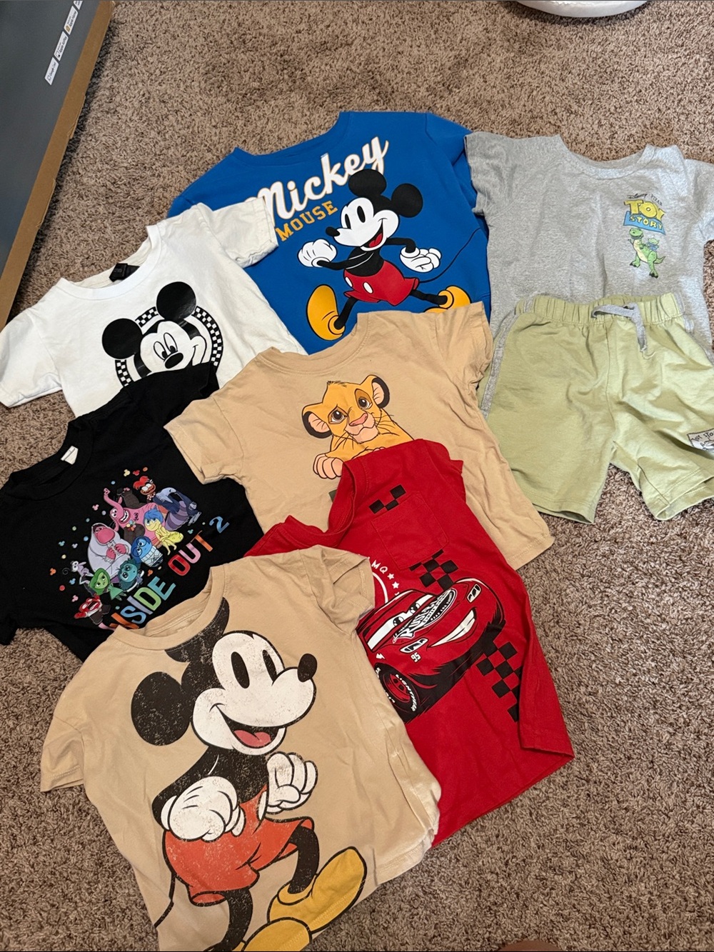 Disney Kids Graphic Tee Lot - Blue, White, Black, Red, Tan, Gray, Cream, Green